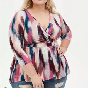 Torrid Super Soft Surplice Babydoll Top Multicolor Size 0 (12)
